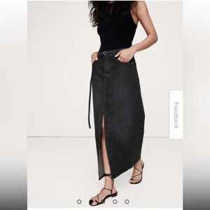 New! Banana Republic Black Denim Belted Maxi Skirt 14